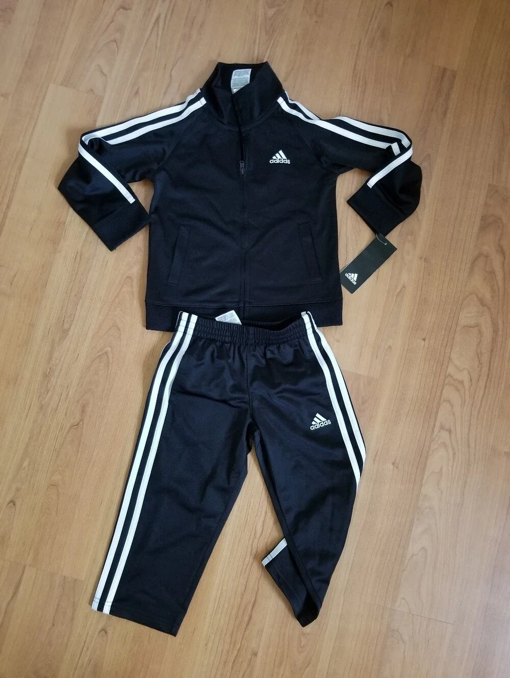 NWT adidas Black Boys Track Jacket & Pants with White Stripes